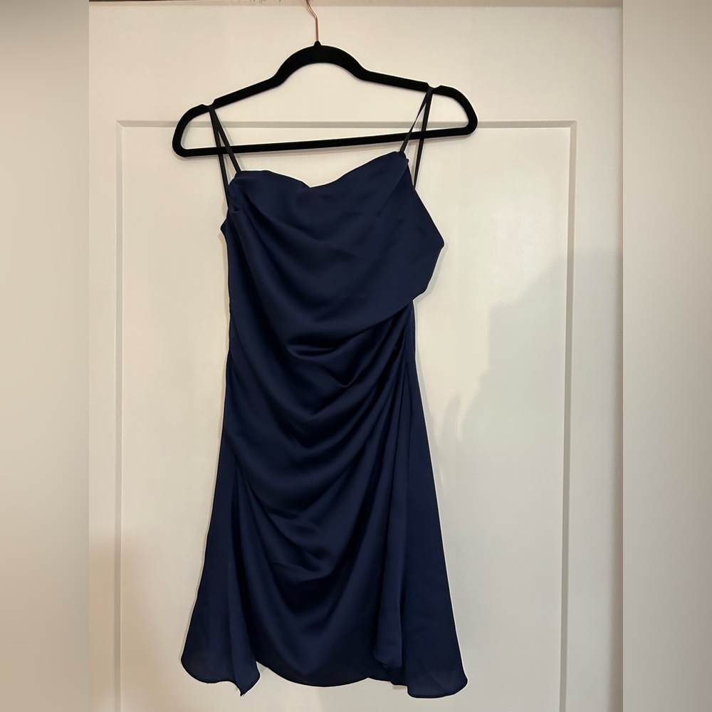 B Darlin navy silk dress NWT